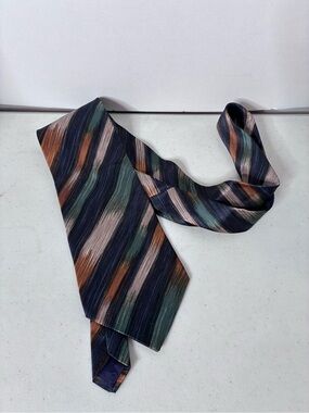 Carlos Tomasini Abstract Stripe Silk Tie Made in USA Navy Green Bronze Designer